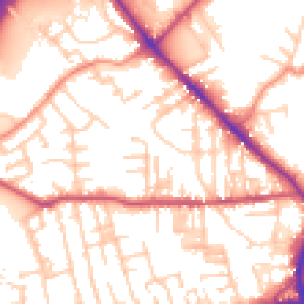 Daytime road noise heatmap for BD19 3DJ