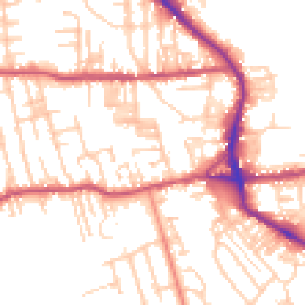 Daytime road noise heatmap for BD19 3EE