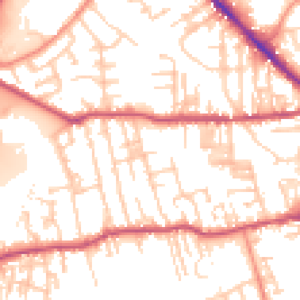 Daytime road noise heatmap for BD19 3ET