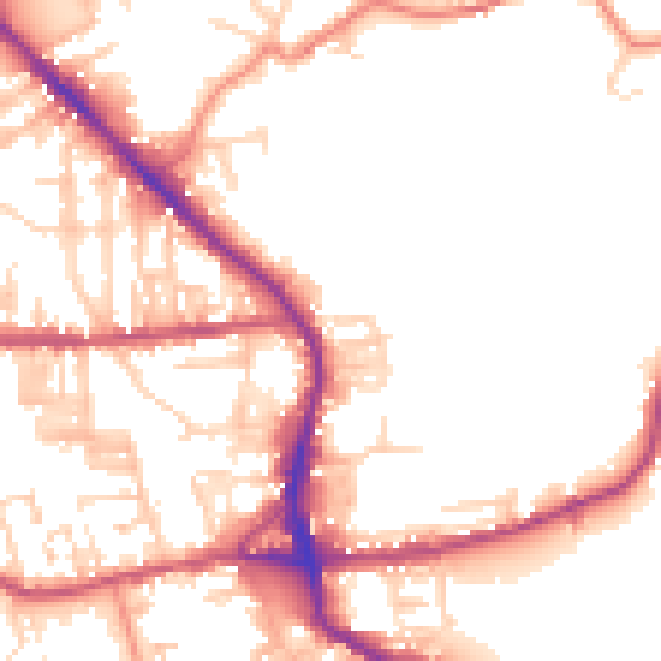 Daytime road noise heatmap for BD19 3LE