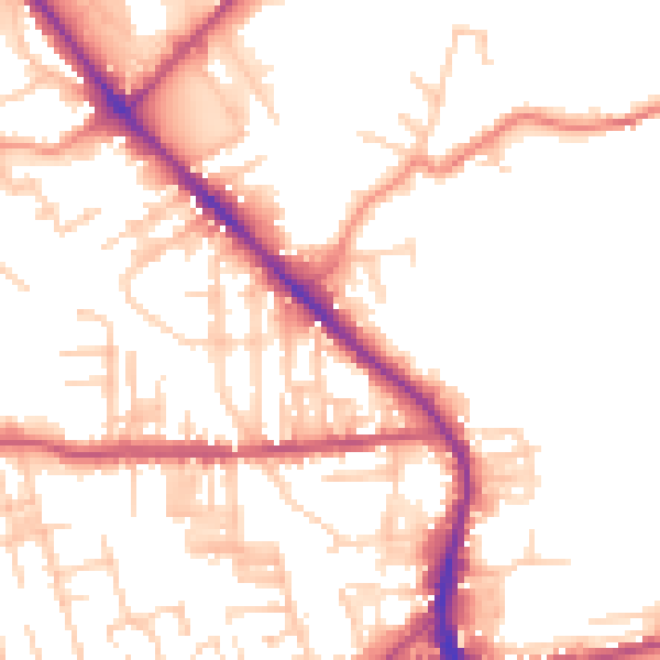 Daytime road noise heatmap for BD19 3PT