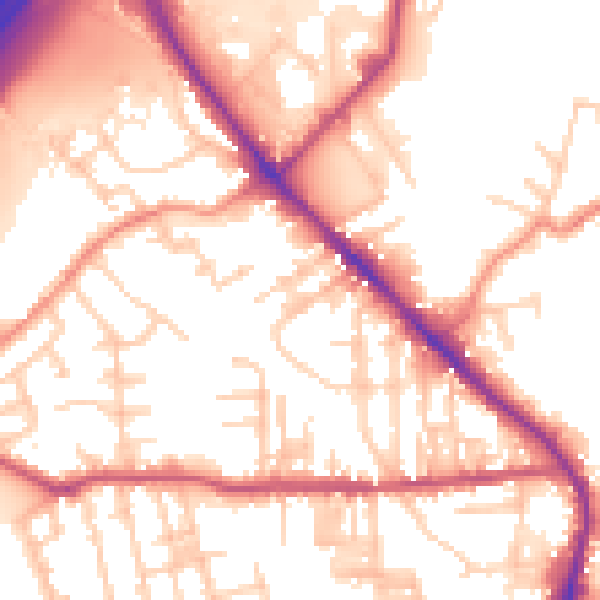 Daytime road noise heatmap for BD19 3TQ