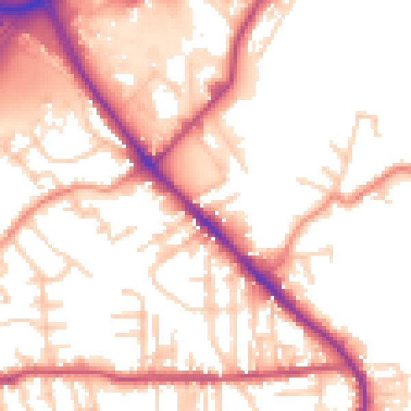 Daytime road noise heatmap for BD19 3TZ