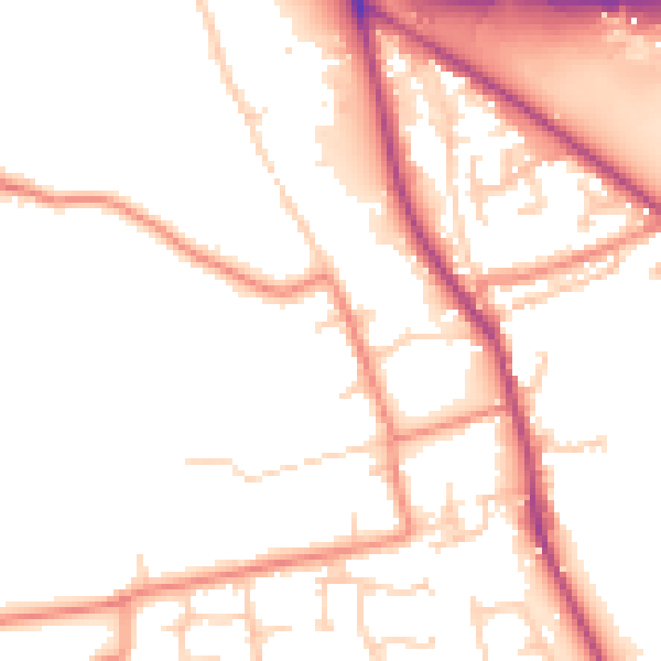 Daytime road noise heatmap for BD19 4AN
