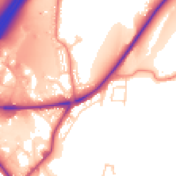 Daytime road noise heatmap for BD19 4DZ