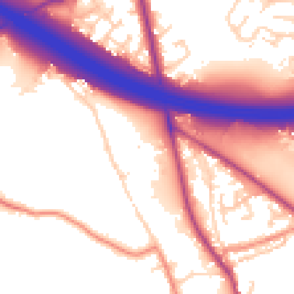 Daytime road noise heatmap for BD19 4FB