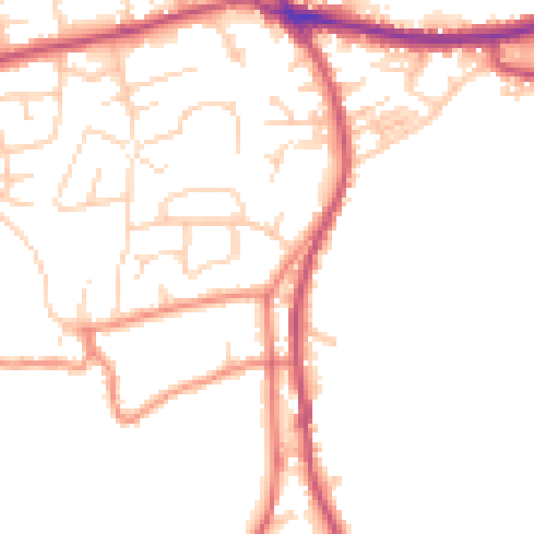 Daytime road noise heatmap for BD19 4HF