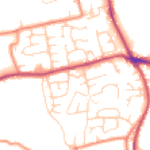 Daytime road noise heatmap for BD19 4NP