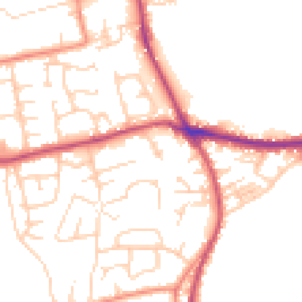 Daytime road noise heatmap for BD19 4NQ