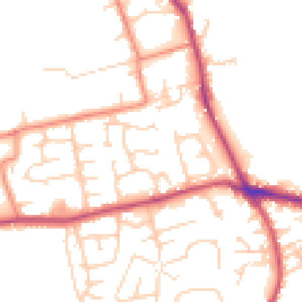 Daytime road noise heatmap for BD19 4NY