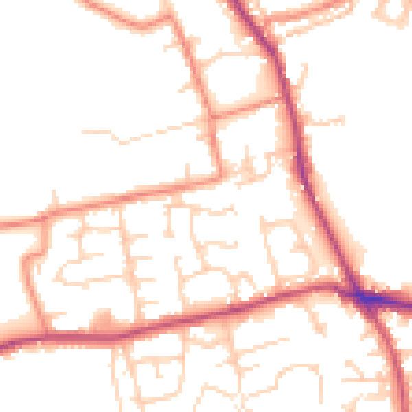 Daytime road noise heatmap for BD19 4PE