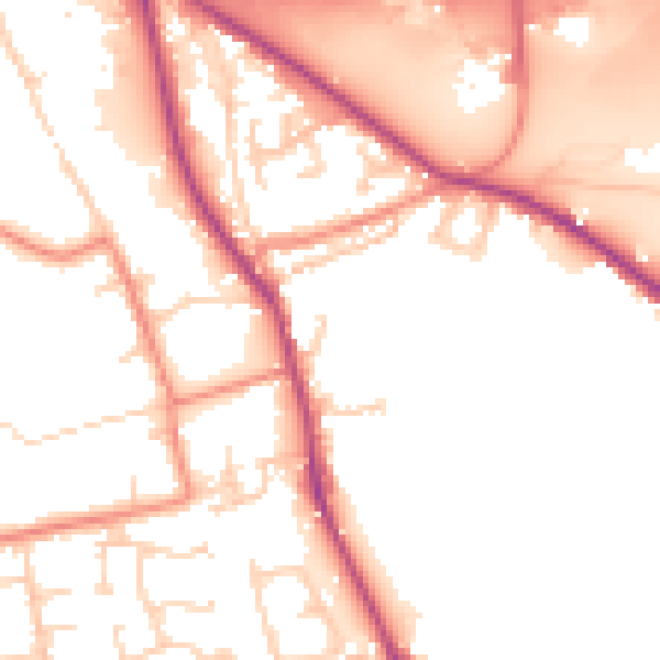 Daytime road noise heatmap for BD19 4PW