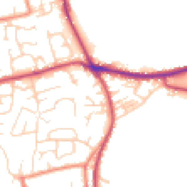 Daytime road noise heatmap for BD19 4QG
