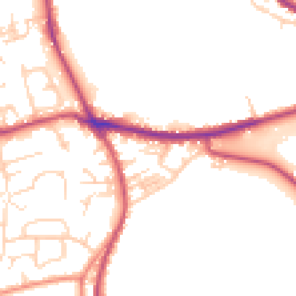 Daytime road noise heatmap for BD19 4QZ