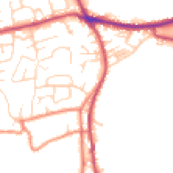 Daytime road noise heatmap for BD19 4RJ