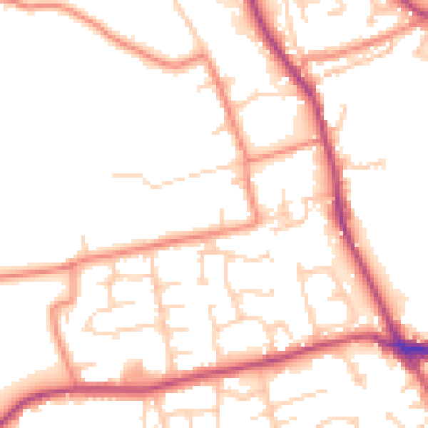 Daytime road noise heatmap for BD19 4SD
