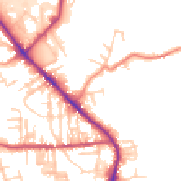 Daytime road noise heatmap for BD19 4TR