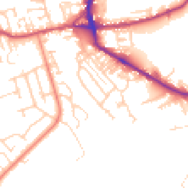 Daytime road noise heatmap for BD19 5AU