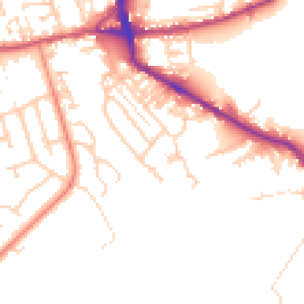 Daytime road noise heatmap for BD19 5AX