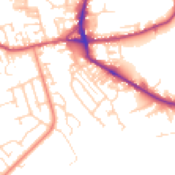 Daytime road noise heatmap for BD19 5AY