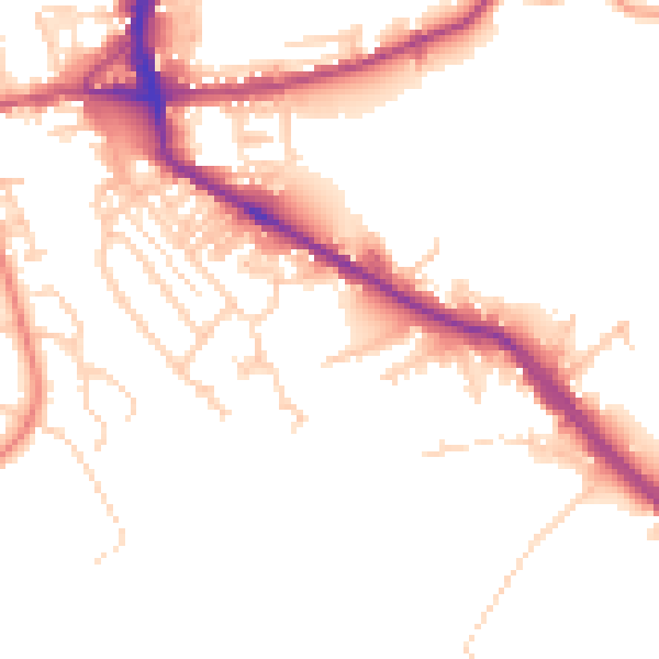 Daytime road noise heatmap for BD19 5BG