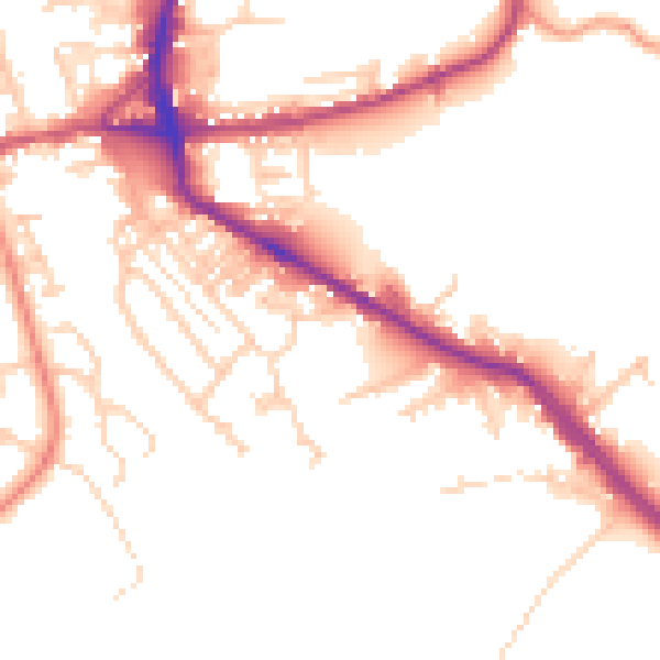 Daytime road noise heatmap for BD19 5BL