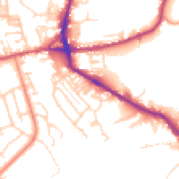 Daytime road noise heatmap for BD19 5BW