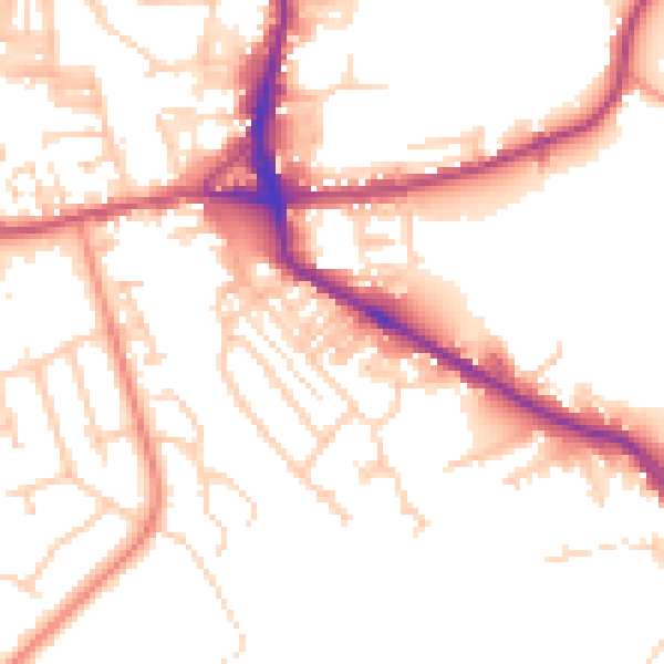 Daytime road noise heatmap for BD19 5BX