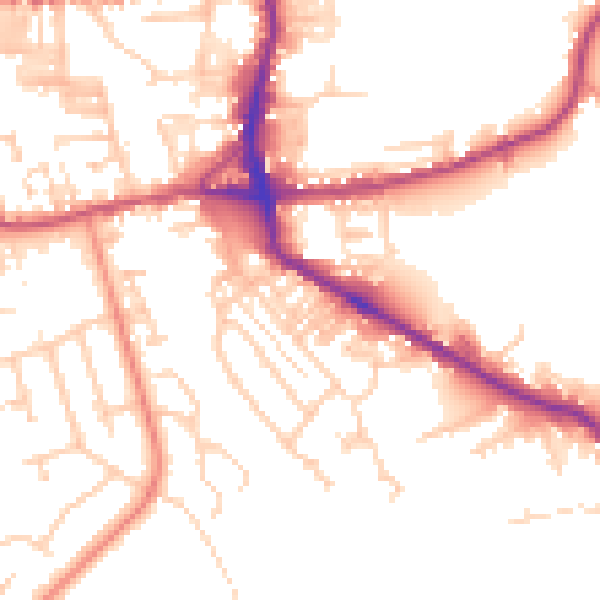 Daytime road noise heatmap for BD19 5BY