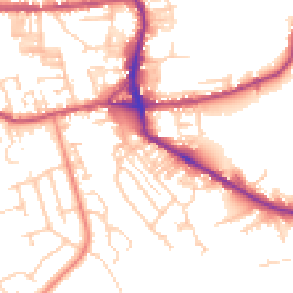 Daytime road noise heatmap for BD19 5DB