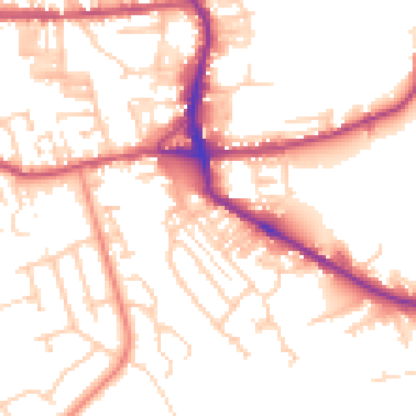 Daytime road noise heatmap for BD19 5DD