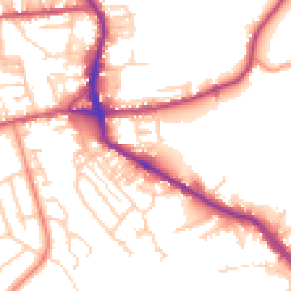 Daytime road noise heatmap for BD19 5DW