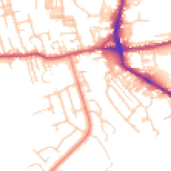 Daytime road noise heatmap for BD19 5ED