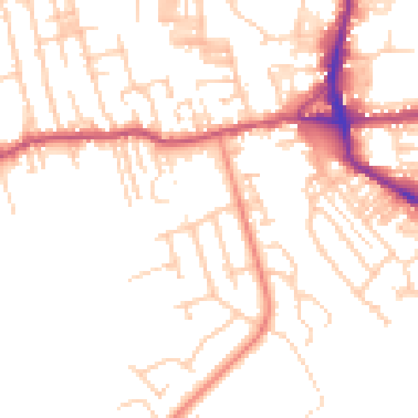 Daytime road noise heatmap for BD19 5JQ