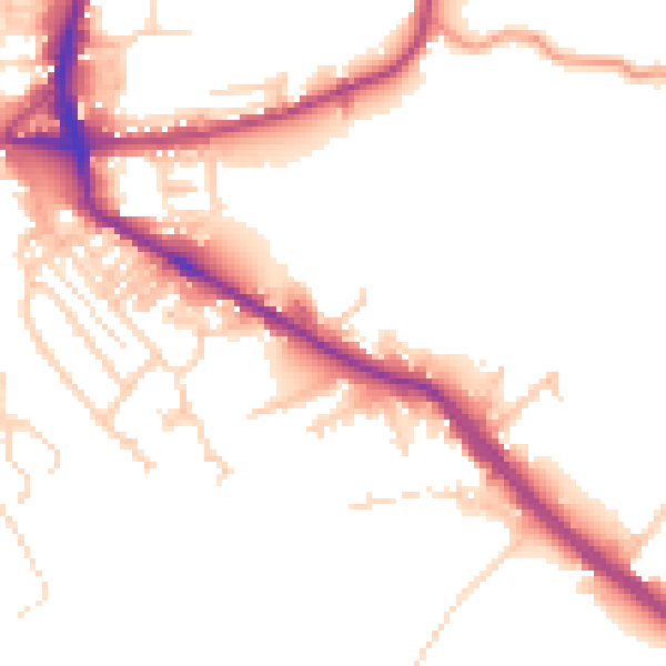 Daytime road noise heatmap for BD19 5NA