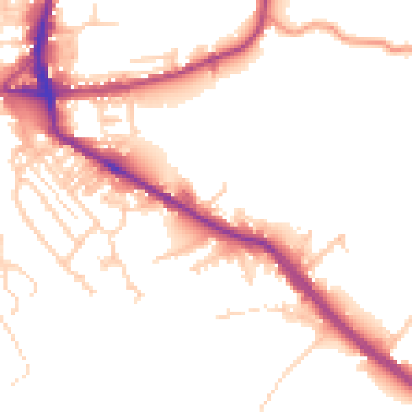 Daytime road noise heatmap for BD19 5NB