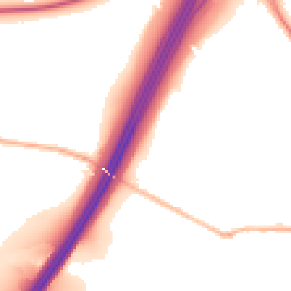 Night-time road noise heatmap for BD19 6BA