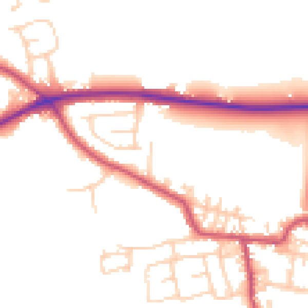 Daytime road noise heatmap for BD19 6DT