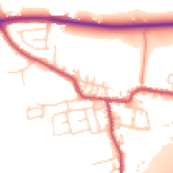 Daytime road noise heatmap for BD19 6EA