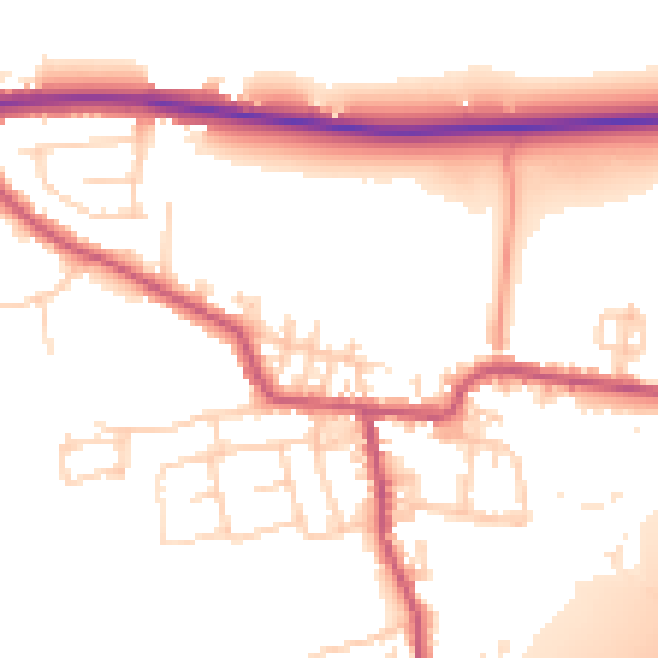 Daytime road noise heatmap for BD19 6EE