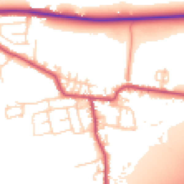Daytime road noise heatmap for BD19 6EL