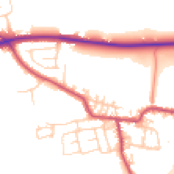 Daytime road noise heatmap for BD19 6HB