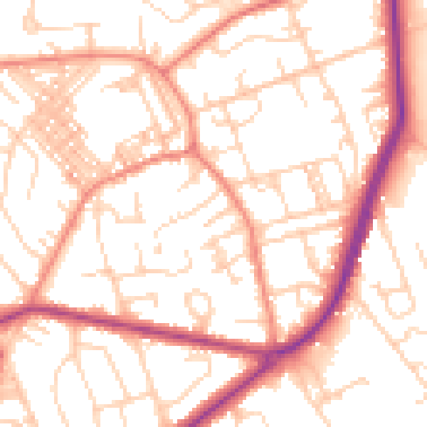 Daytime road noise heatmap for BD2 2DH
