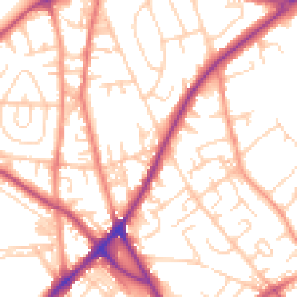 Daytime road noise heatmap for BD2 3AU