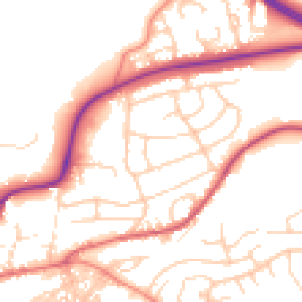 Daytime road noise heatmap for BD23 1AZ