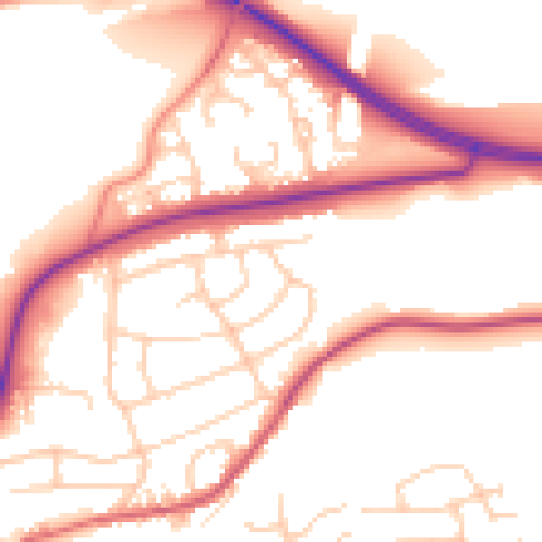 Daytime road noise heatmap for BD23 1BD