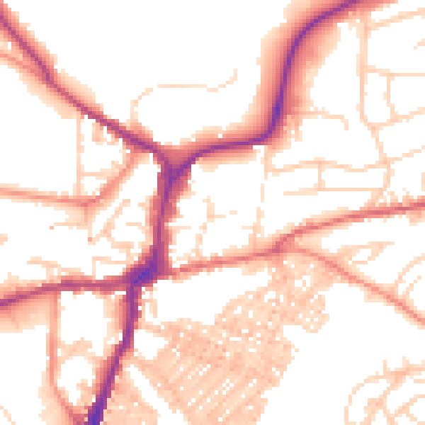 Daytime road noise heatmap for BD23 1ED