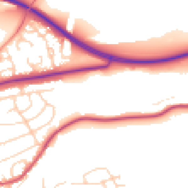 Daytime road noise heatmap for BD23 1GD