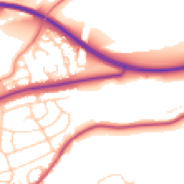 Daytime road noise heatmap for BD23 1GH