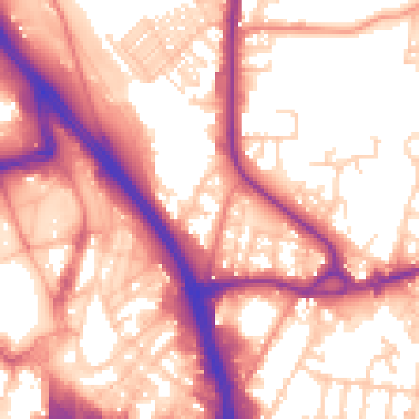 Daytime road noise heatmap for BD3 0EJ